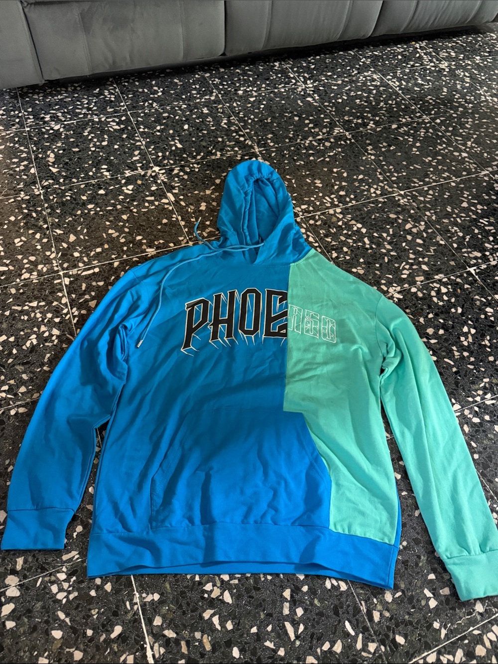 SHEIN Blue & Teal Colorblock Pullover Hoodie